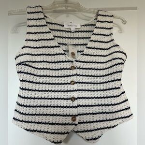 Pink Rose Navy and Cream Knit Top